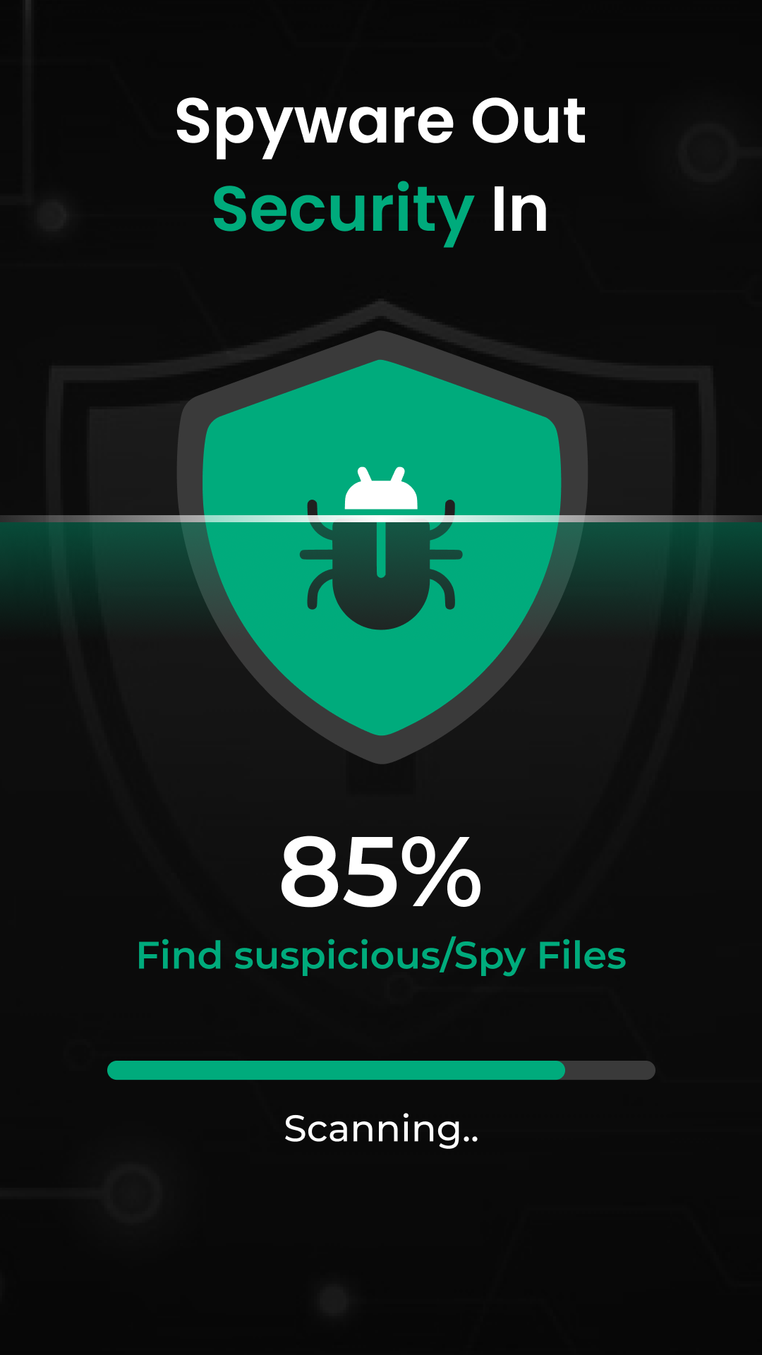 Spyware scan result showing percentage of suspicious spy files found